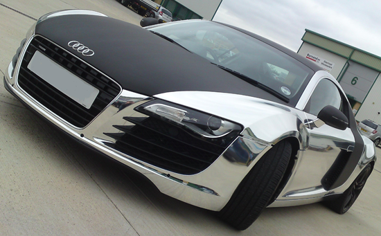 Audi with chrome and matte black wrap